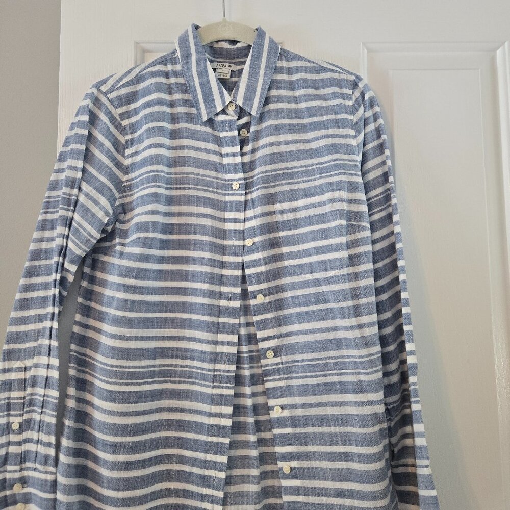 Womens J Crew Factory size small blue and white striped button down